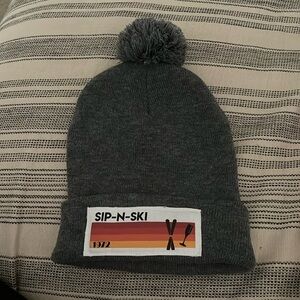 Sip-N-Ski Gray Pom Beanie